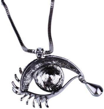 COCO Jewelry Crystal Oval Angel's Teardrop Bead Eye Shape Design Pendant Link Necklace (Blue)