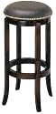 30"H Nailhead Black Leather Swivel Barstool Bar Stool in Espresso Finish