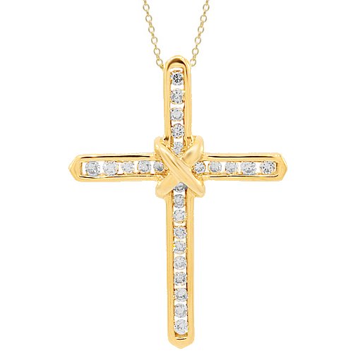 14K Yellow Gold Womens Diamond Cross Pendant 1.00 Ctw