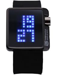 AMPM24 Blue LED Digital Lady Mens Mirror Date Year Black Silicone Sport Wrist Watch LED069