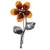 Certified Genuine Honey Amber and Sterling Silver Flower Pin
