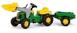 John Deere Kid Childrens  Ride On Pedal Toy Tractor with Loader and Detachable Trailer