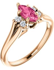 18K Rose Gold 8.00x4.00mm Marquise Cut Pink Tourmaline and Diamond Ring -- LIFETIME WARRANTY