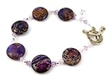 Sterling Silver, Aqua Terra Jasper and Crystal Bracelet Purple