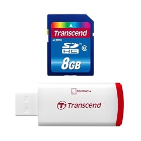 Transcend 8 GB Class 6 SDHC Flash Memory Card with USB Card Reader TS8GSDHC6-P2