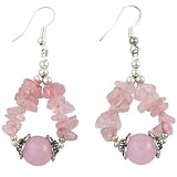 Handmade Pink Rose Quartz & Antiqued Silver Beaded Earrings