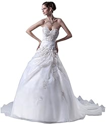 A-line Organza Embroidered Crystal Beaded Sweetheart Natural   Waistline Wedding Dress  with a Chapel Train 
