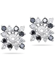 0.68 Ct Black & White Diamond Cluster Earring Jackets in 14K White Gold