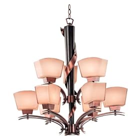 Kenroy Home 02737 Oslo 9 Light Chandelier, Burnished Copper with Black Cherry Wood Finish