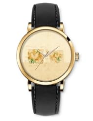 SPRAWL Aanalog Fashion Series Gold Ladies Watches of Genuine Black Leather Strap,Unique Wrist Watch for Women Girls Designed with Beige frame hearts