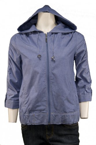 Misses Blue 3/4 Sleeve Hooded Jacket