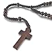 INBLUE Men,Women's Wood Pendant Necklace Brown Cross Bead 24 Inch Rosary Chain