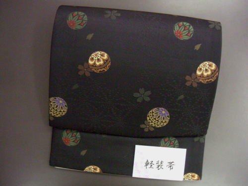 軽装帯誰でも簡単造り帯★黒地鞠桜