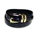 Crocodile Grain Embossed 30mm Genuine Bonded Navy Blue Leather Belt with Gold Buckle