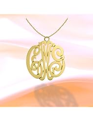 Monogram Necklace 1 inch 24K Gold Plated Sterling Silver Handcrafted Cutout Personalized Initial Necklace - Made in USA