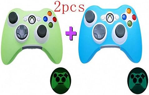 CHENSHI Pack of 2(Blue and Green)GLOW in DARK Silicone Case Skin Protector Cover for Xbox 360 Game Controller