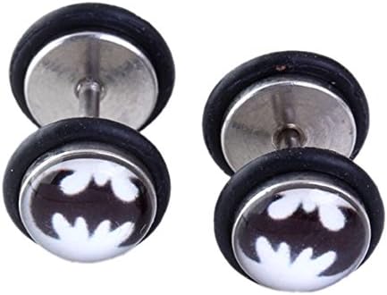 2pcs Steel Bat Coin Barbell Ear Studs Fake Cheater Stretcher Expander Plug 18g