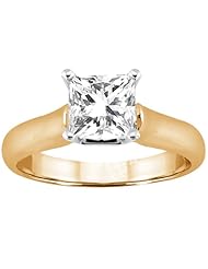 0.90 Ct Princess H/I SI1/SI2 Diamond 18K Yellow Gold Ring