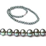 Single Strand 22 Inch 7.0-8.0mm Black Semi-Round Freshwater Cultured Pearl Necklace