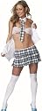 Sexy Womens Adult Costume 6 pc Corset Sorority Plaid School Girl Skirt Set Lingerie Outfit Panties
