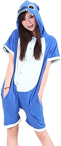 Tongshun Women's Summer Animal Stich Onesie Matching Pajamas Blue default color Large