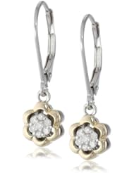 S&G Sterling Silver and 14k Yellow Gold Diamond Flower Earrings (1/8 cttw, I-J Color, I2-I3 Clarity)