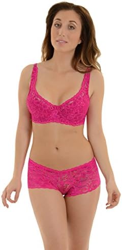 Hot Pink Bra and Panties 2 Piece Set Matching Lace Undewear Bra/Pantie: 34B Medium Pantie