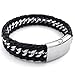KONOV Mens Leather Stainless Steel Bracelet, Wide Cuff Bangle, Black Silver