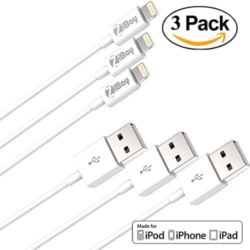 Lightning Cables, [Upgraded Version] ZiBay 3-PACK USB Data Lightning Cable Charger [3 Feet] for iPhones, iPad Mini, iPod Touch, and iPad Nano (3-PACK)