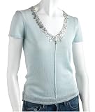 Lauren Hansens Womens Cotton Linen Blend V-Neck with Shell Button Detail