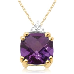10k Yellow Gold, February Birthstone, Amethyst and Diamond Pendant by