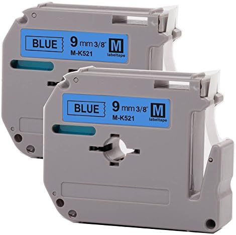 Wangsale Generic Replacemen Label Tape Compatible with Brother MK521 M-k521 P-Touch Tape 9mm x 8m (2 PK Black on Blue)