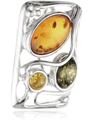 Sterling Silver and Multicolor Amber Picture Pendant Necklace