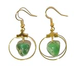 Chrysoprase Earrings 01 Dangle Gold Hoop Green Gemstone Reiki Healing 1.5