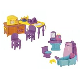 Dora Magical Welcome House Furniture Bundle - Design & Surprise Deluxe Kitchen and Bathroom Sets
