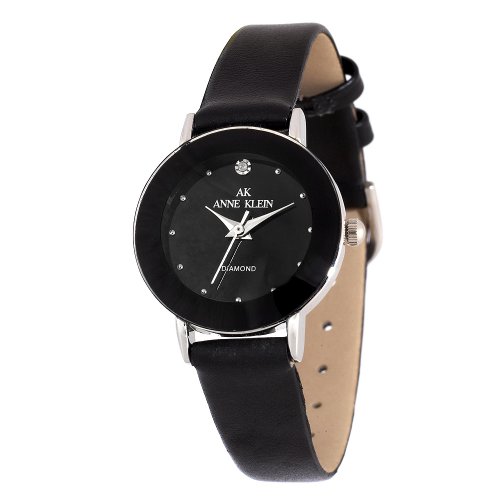 AK Anne Klein Women's 108975BKDB Diamond Silver-Tone Black Dial Watch