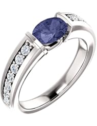 Platinum 7.00x5.00mm Oval Cut Iolite and Diamond Ring -- LIFETIME WARRANTY