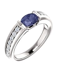 10K White Gold 7.00x5.00mm Oval Cut Iolite and Diamond Ring -- LIFETIME WARRANTY