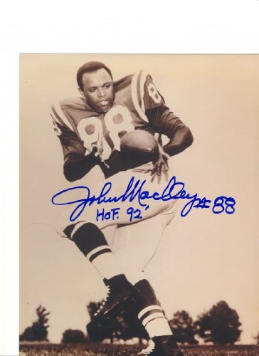 John Mackey Autographed/Hand Signed Baltimore Colts 8x10 Photo with HOF 92 Inscription