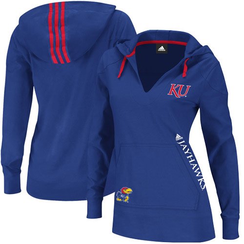 adidas Kansas Jayhawks Ladies Campus Intersect Hooded Long Sleeve T-Shirt - Royal Blue (Small)