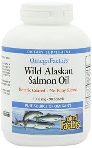 Natural Factors Wild Alaskan Salmon Oil 1000mg Enteric Coated Softgels, 90-Count