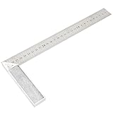 uxcell　メートル定規　マークスメートル定規　メトリック　両面　金属　シルバートーン　90度の角度　30cmのスケール