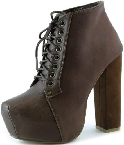 Women's Modesta Peron-01 Brown Soft Leatherette Lace Up Ankle Booties Shoes, Brown, 11