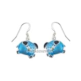 Pig Enameled Earrings Sterling Silver 925 Blue