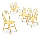 6 Light Honey Oak Spindle Back Wood Dining Chairs
