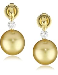 TARA Pearls "Dancing Diamond" 10X11mm Gold South Sea with 18 Karat Yellow Gold Earrings