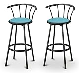 2 Baby Blue Vinyl Specialty / Custom Black Barstools with Backrest Set