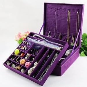 KLOUD ® Purple two-layer lint jewelry box / organizer / display storage case with lock plus KLOUD cleaning cloth