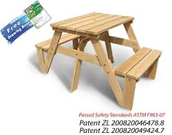 Lohasrus Kids Patio Picnic Table 20301-Passed Safety Standards ASTM F963-07, Unfinished Fir, for ages 2 to 6, 1 seated each side, plus Free Drawing Book