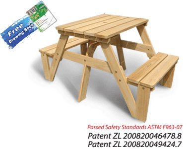 Lohasrus Kids Patio Picnic Table 20301-Passed Safety Standards ASTM F963-07, Unfinished Fir, for ages 2 to 6, Free Drawing Book